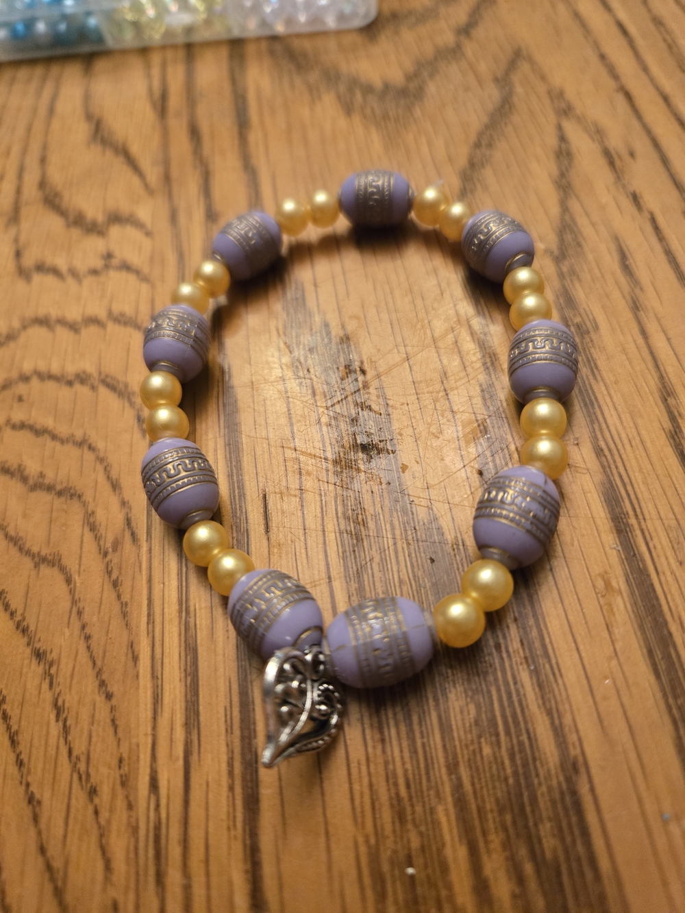 Purple and Gold Beaded Heart Charm Bracelet - Picture 2 of 2